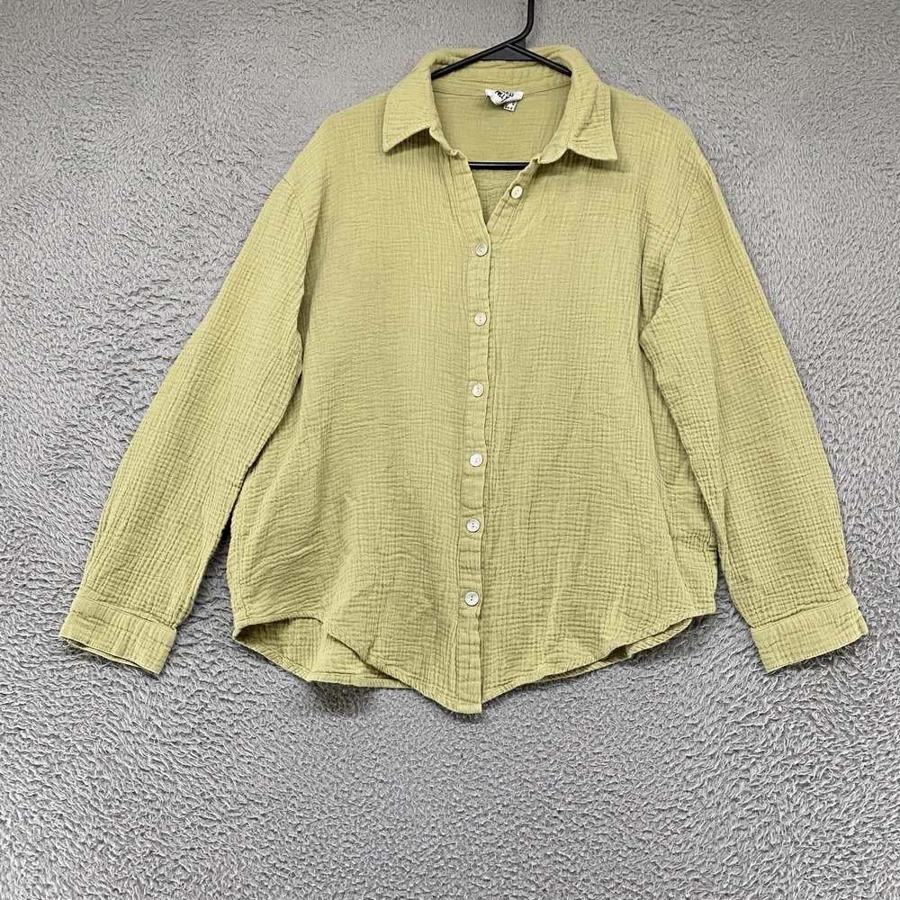 Princess Polly Button Up Shirt Womens 6 Green Cotton Gauze Collared Chartreuse